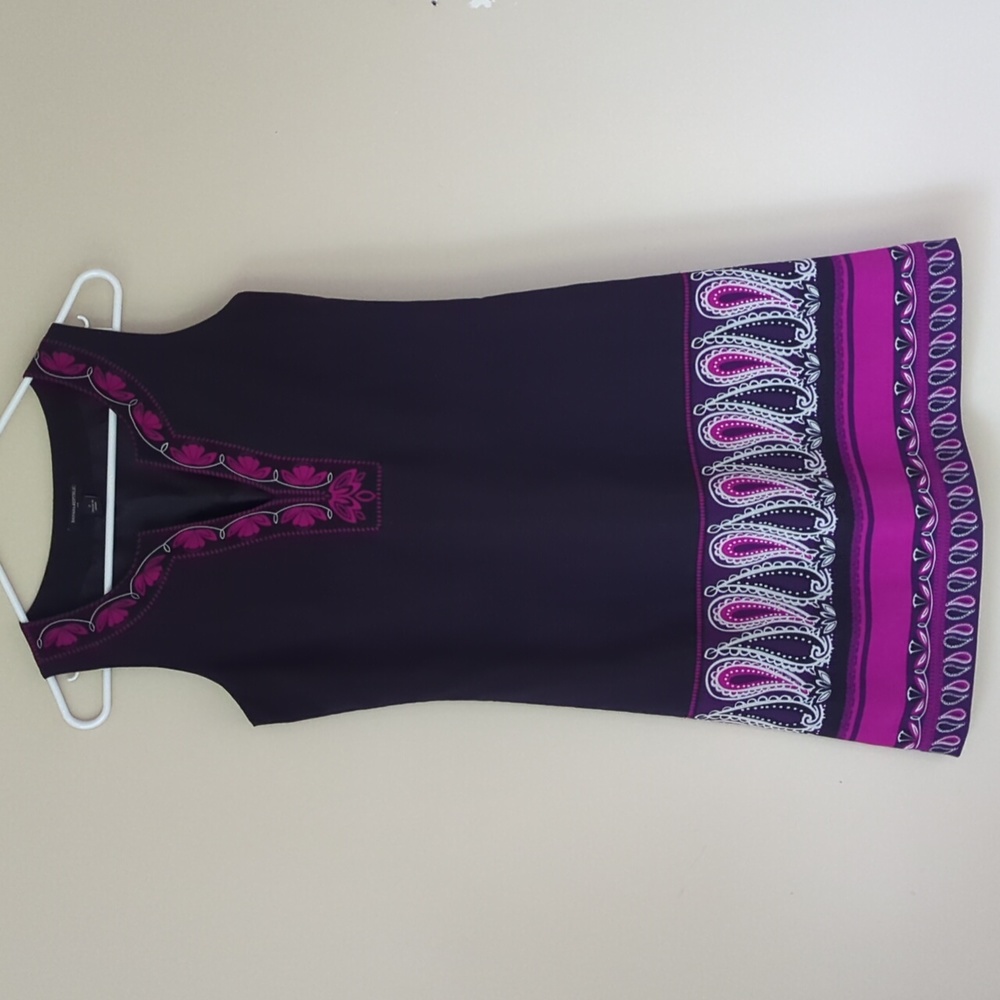 Banana Republic Paisley Print V Neck Sleeveless Lined Dress 2 Purple White